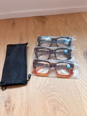3 Pack Square Blue Light Block Reading Glasses Set in Black, Tortoise, and Amber